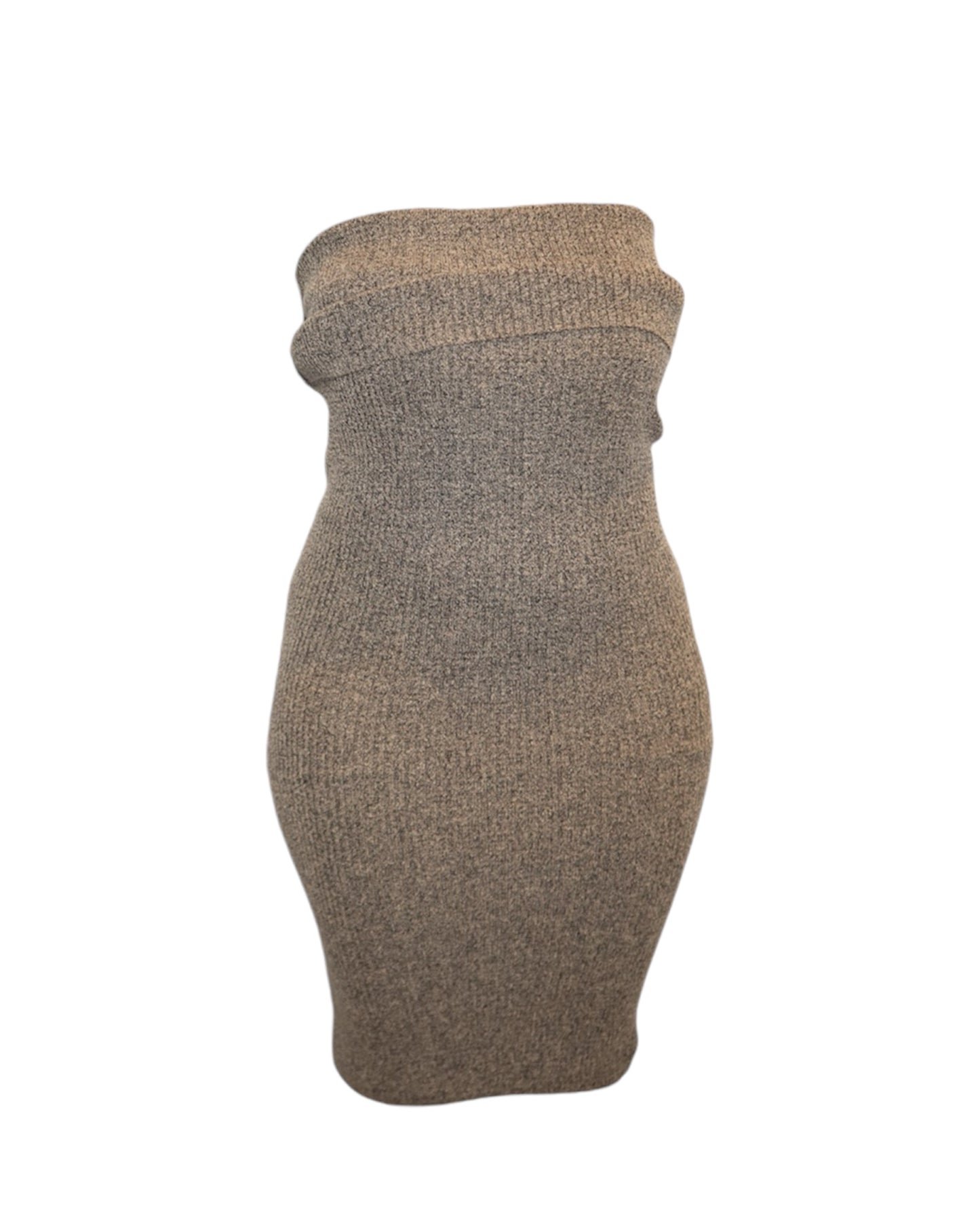 Beige Off The Shoulder Ribbed Knit Mini Dress