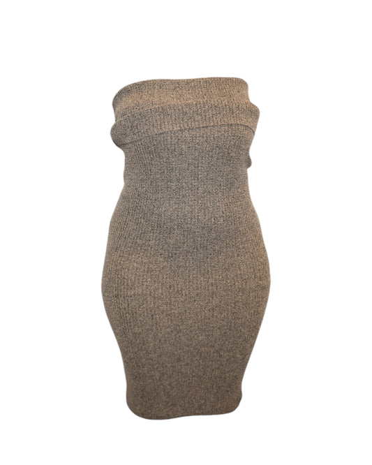 Beige Off The Shoulder Ribbed Knit Mini Dress